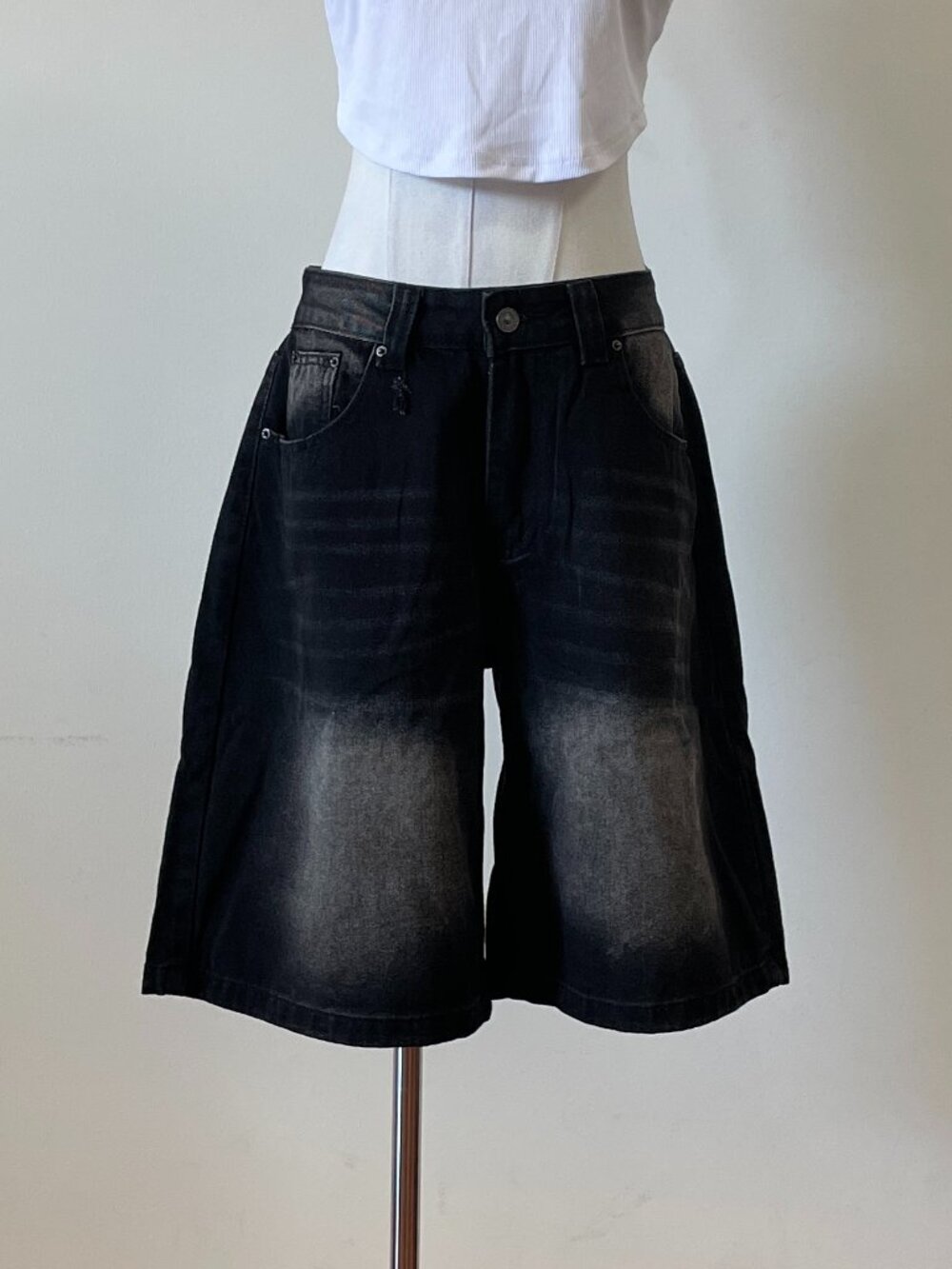 Women's Black Washed Baggy Wide Leg Culotte Denim Jeans Jorts